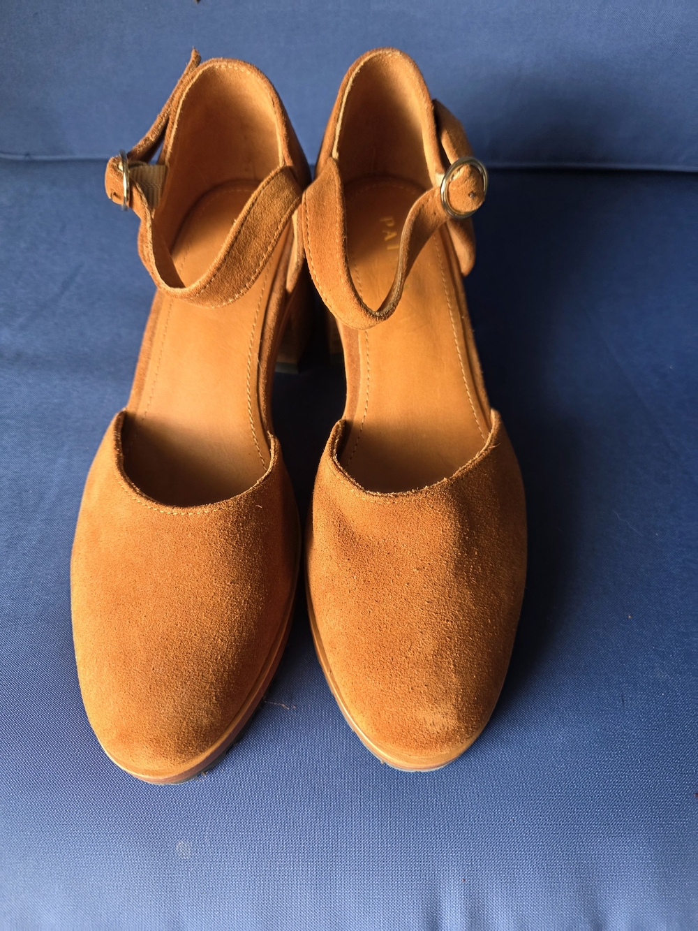 Patina Footwear Tan Suede Block Heel Ankle Strap Heels 9 - Picture 3 of 16